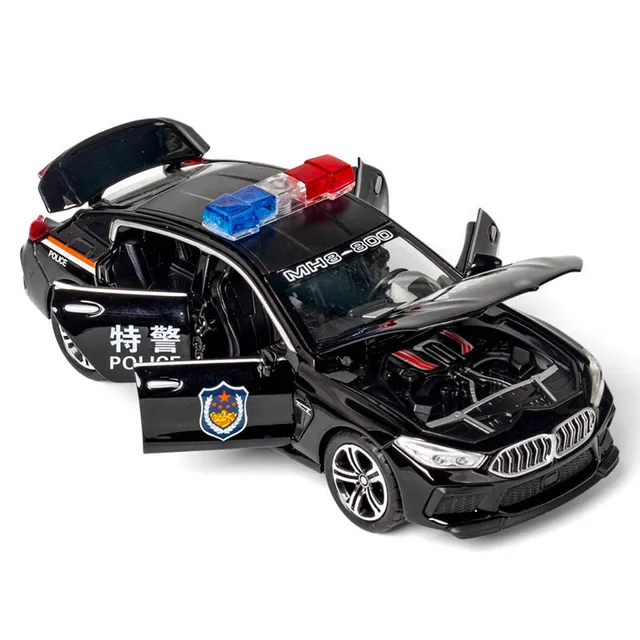 1/32 Alloy Die Cast M8 Police Model Toy Car Simulation Sound Light Pull Back 6 Door Open Toys Vehicle For Children Gifts 1