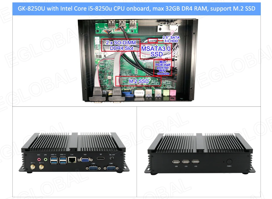 Elevate Your Workspace with Eglobal Industrial Mini PC - Intel Core i3/i5, 2 RJ45 LAN, 2 HDMI, Linux Desktop Computer, 6 RS232 COMs, 8 USB, Windows Ready Description Image.