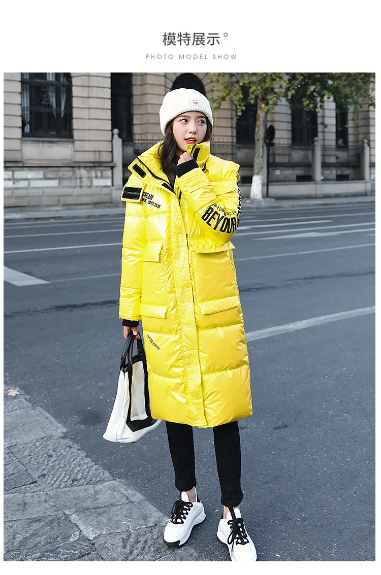 long puffer coat Women Winter Coat 2020 Long Coat Women Letter Print Warm Thick Fashion Loose Women Parkas Bright side Down Jacket Plus Size Coat black parka