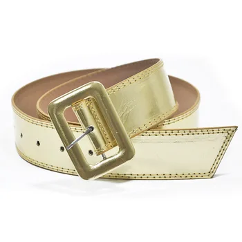 

New European and American Women's Gold Imitation Leather Pin Buckle Wide Belt Women's Elegant Luxury Light Body Wide Belt
