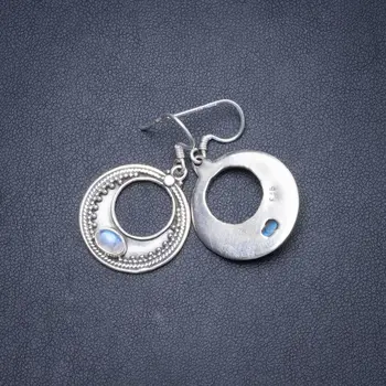 

Natural Rainbow Moonstone Handmade Unique 925 Sterling Silver Earrings 1.5" Y1833