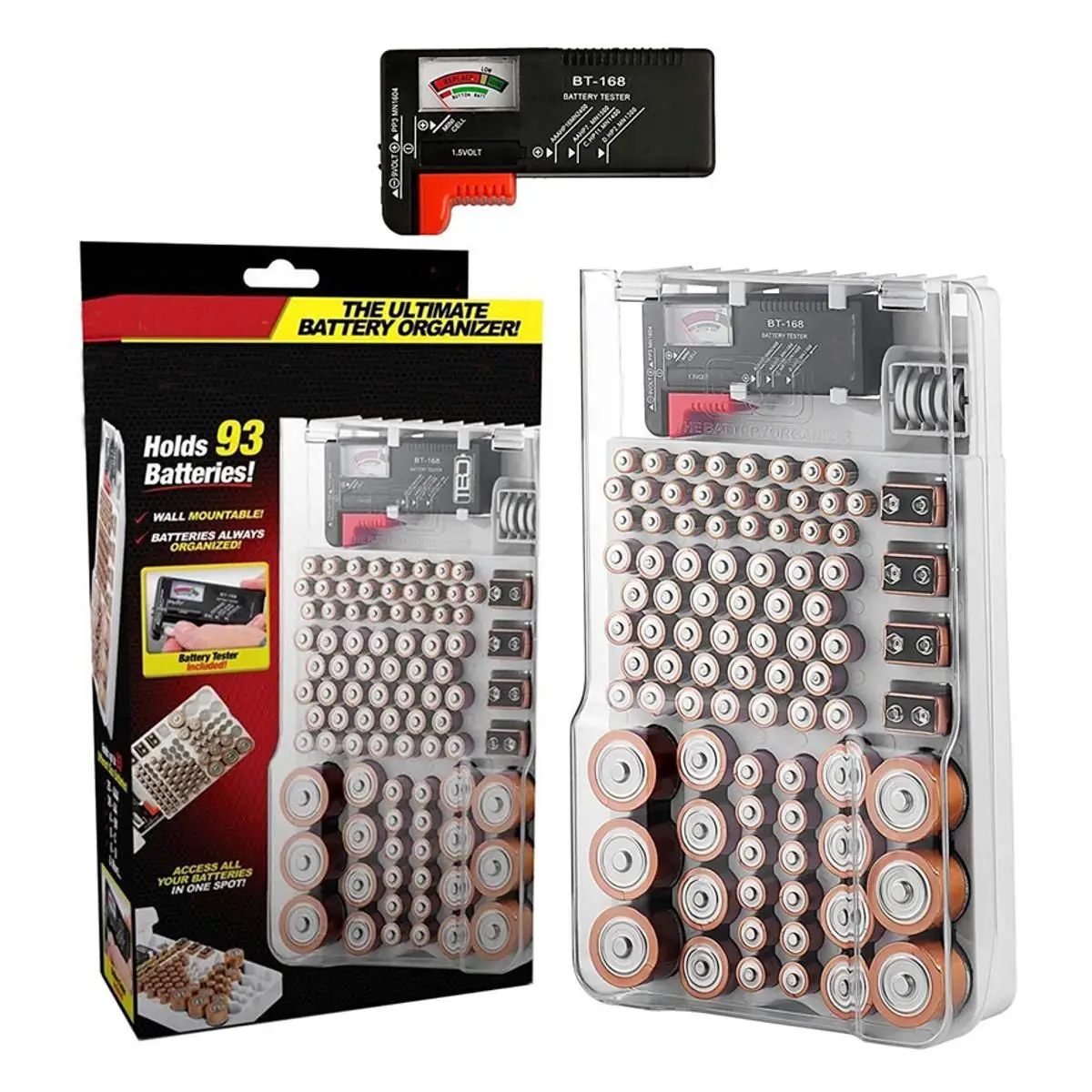 93 Grids Battery Capacity Tester Storage Box Transparent Measuring Organizer Case AAA AA 9V C D Batteries Accessories Holder