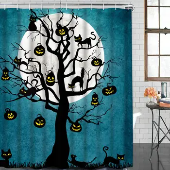 

Shower Curtain Halloween Tree Home Bathroom Hooks Dorm Waterproof Art Decoration