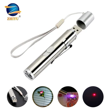

ZHIYU LED flashlight rechargeable lighting,currency detector, infrared three-in-one multi-function mini LED torch with pen clip
