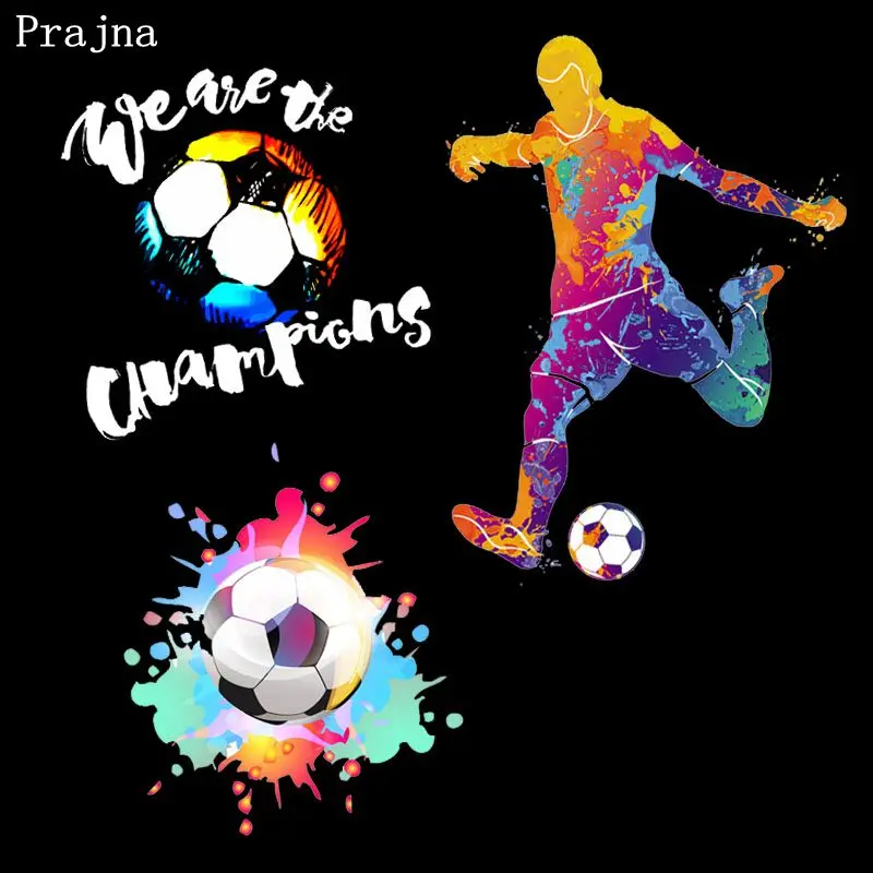 ##BUY Prajna Fire Soccer Iron On Transfers DIY T shirt Football Player Heat Transfer Vinyl Thermal Washable Stickers On Clothing Decor