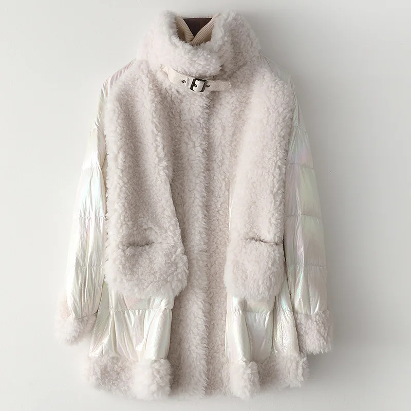 

Fur Coat Overcoat Medium Length Down Jackets Winter Casual Wool Overcoat Women Genuine Leather Plus Size Long Sleeve Outerwear