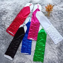 13 Inches Satin Pleats Crystal Woman Fingerless Gloves Wedding Elbow Long Marriage Accessories for Bridal Party