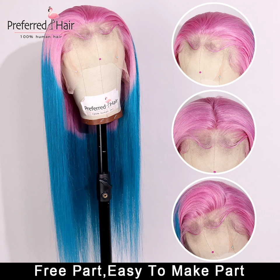 Preferred Hot Pink Straight Ombre Full Lace Human Hair Wigs 13x6 Lace Front Wig Remy Brazilian Transparent Lace Wigs For Women