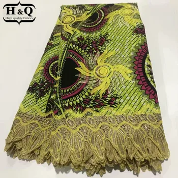 

H&Q newest african fabric wax print batik lace embroidery 100% cotton fabric 6 yards water soluble nigerian guipure lace fabrics