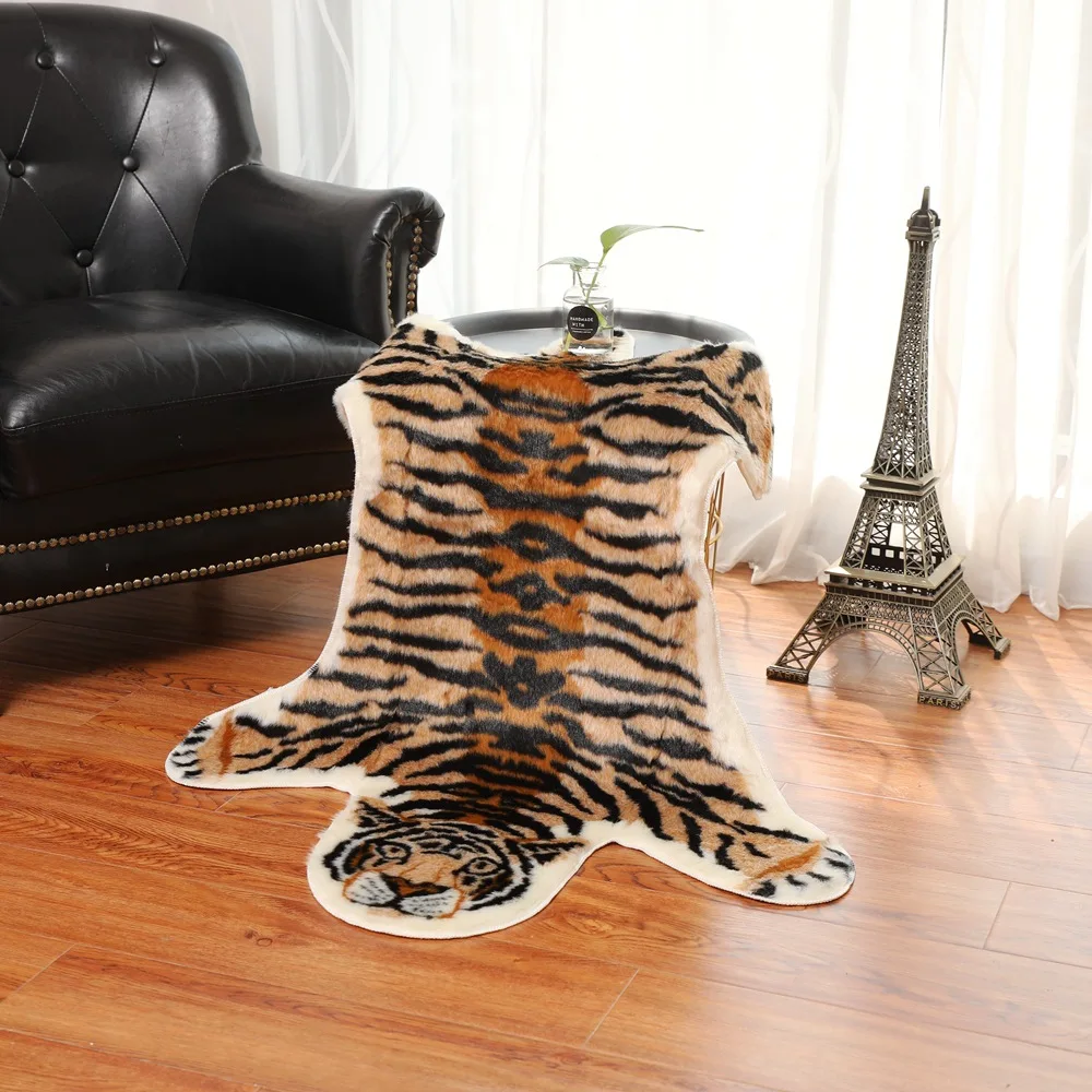 

Nordic Style Animal Imitation Leather Carpet Imitation Tiger Pattern Bedroom Bedside Study Short Hair Carpet Washable