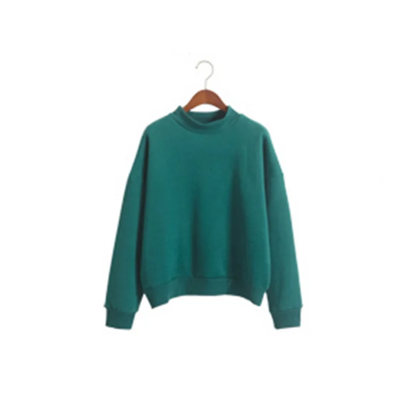 Green Женские корейские свободные толстовки, 9 цветов, зимние однотонные бархатные теплые толстовки с круглым вырезом и длинным рукавом, женское повседневное пальто moletom - Цвет: Green