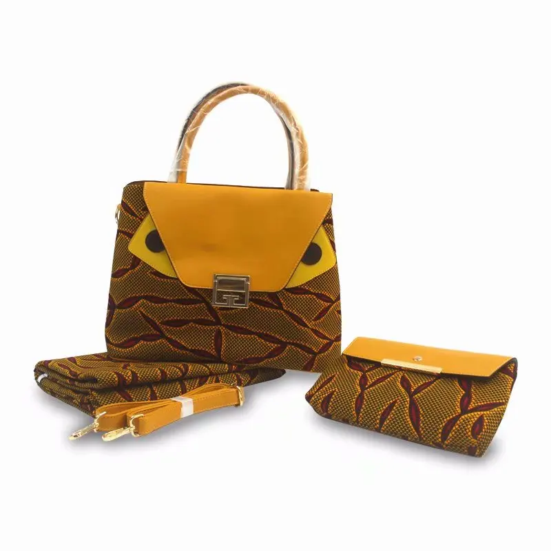 

High quality african wax bag set 6 yards soft wax prints fabric Fashion women's ankara wax handbag 3 pieces/set for party