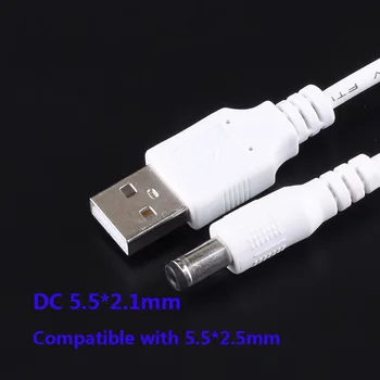 

DC Power Plug USB Convert To 5.5*2.1mm/DC5.5x2.1mm White Jack With Cord Connector Cable