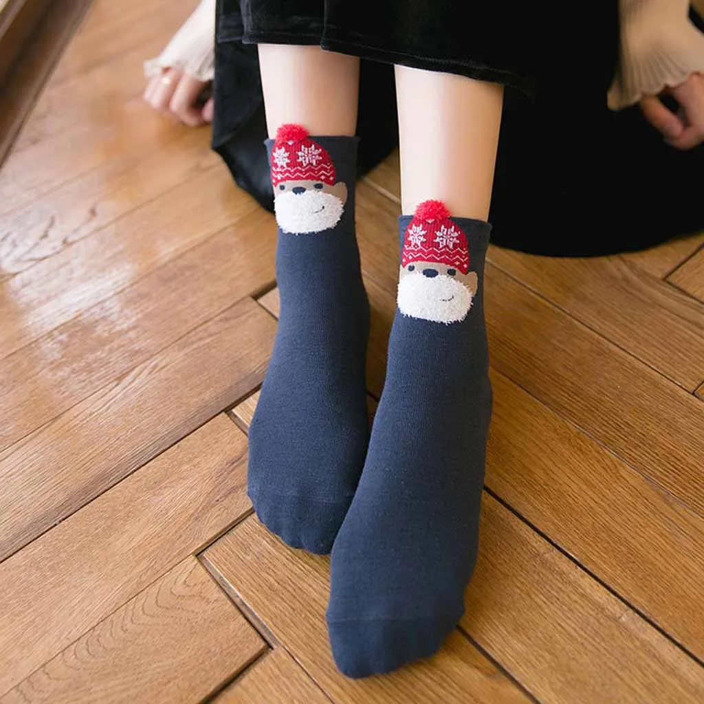 Зимний теплый набор Харадзюку, женские мягкие носки с принтом, женские хлопковые рождественские носки, милые носки 4 шт., повседневные носки, домашние носки-Тапочки