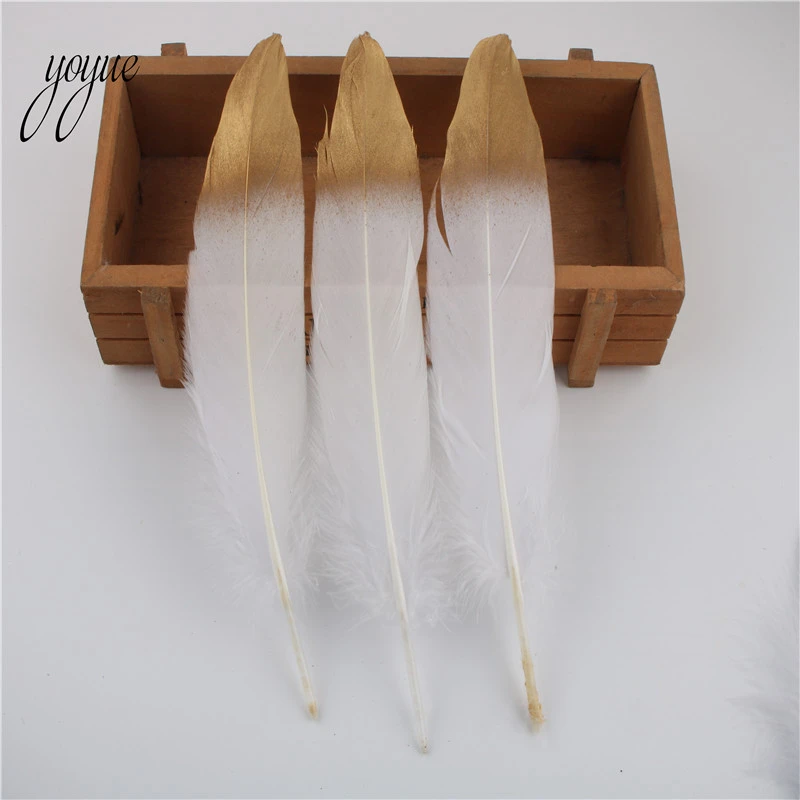 white gold 10 шт./партия, золотые гусиные перья 15-20 см/6-8 дюймов, перья для рукоделия, украшения, аксессуары, свадебное украшение шлейф - Цвет: white gold