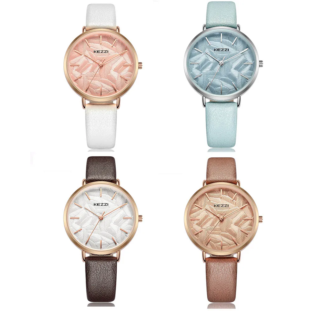 KEZZI, женские кварцевые часы с кожаным ремешком, элегантное голубое небо, модные женские наручные часы, Relojes Para Mujer