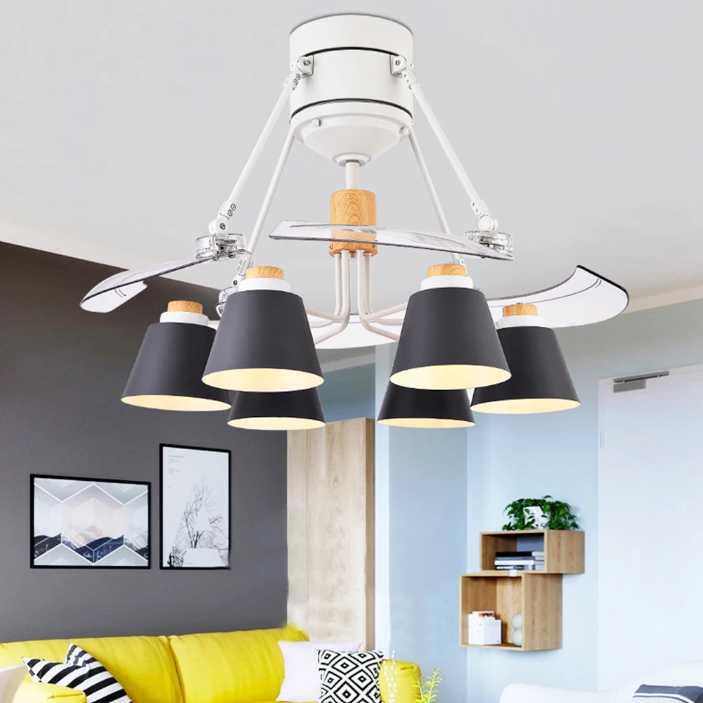 

Macaron 48 inch Ceiling Fan with light Lamp Invisible Mute dimming Modern Creative Living room dining room Bedroom Decoration