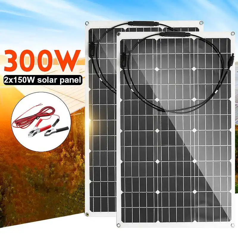 

300W/150W Solar Panel 18V Semi-flexible Monocrystalline Solar Cell DIY MC4 Cable Waterproof Outdoor Connector Battery Charger