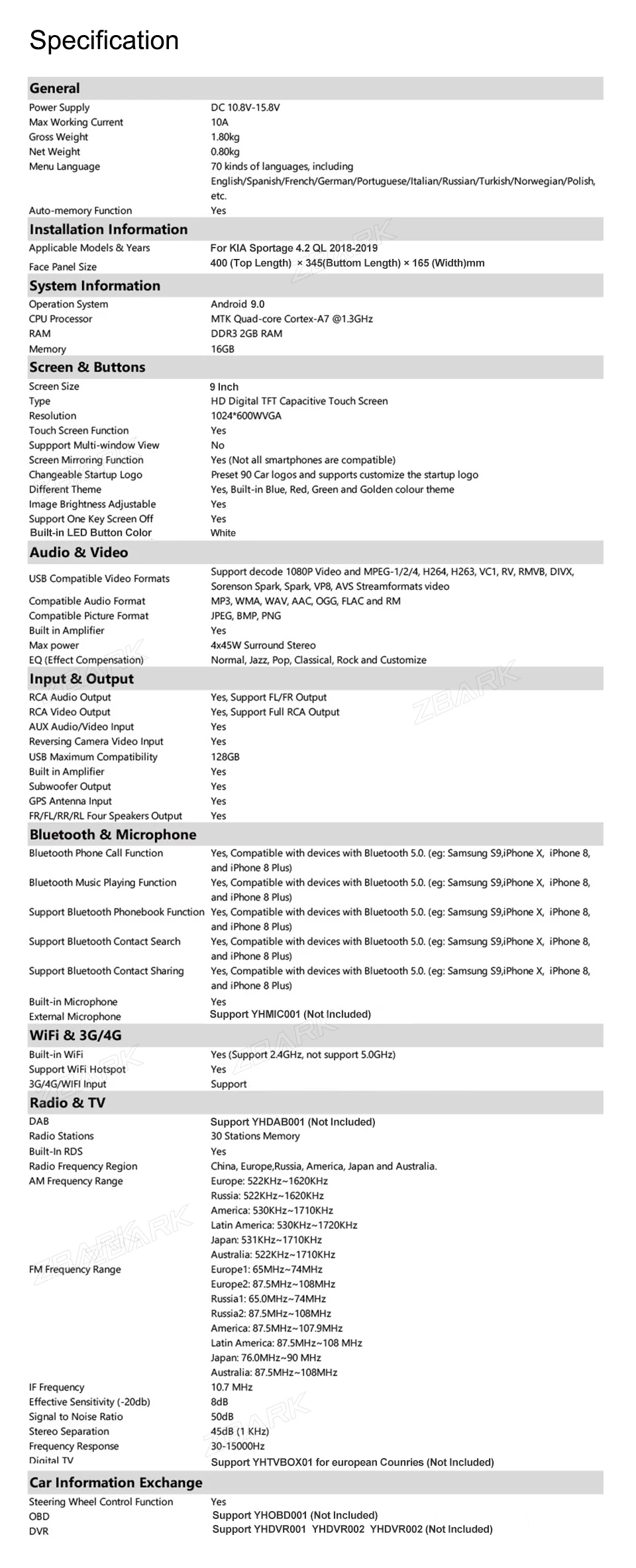 Excellent Android 9.0 RAM 2G  car radio multimedia player for KIA sportage  2018 2019 KX5 gps navigation 2 din car stereo 13