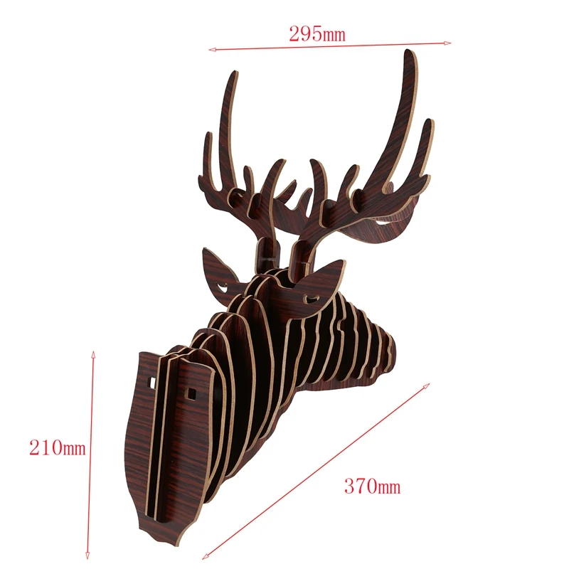 LIXF 3D Wood Carving Deer Head Decoration Wall and Hook Door Necklace Hat Key