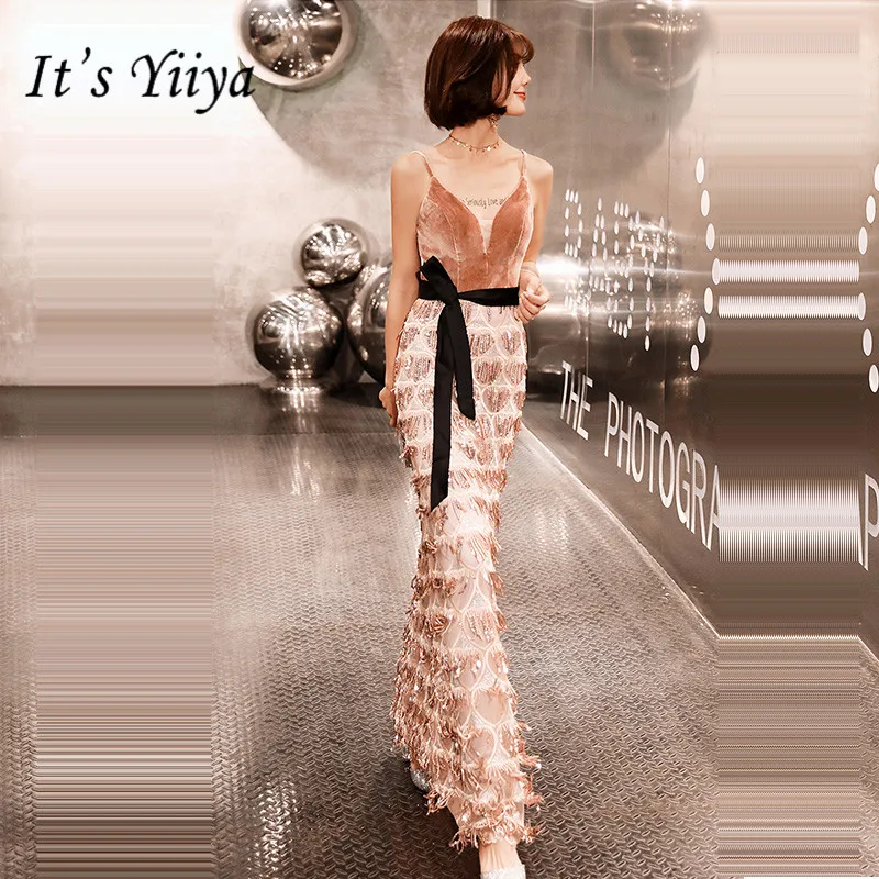 It's Yiya вечернее платье, сексуальное, v-образный вырез, русалка без рукавов, женские вечерние платья, элегантные, большие размеры, халат De Soiree E901