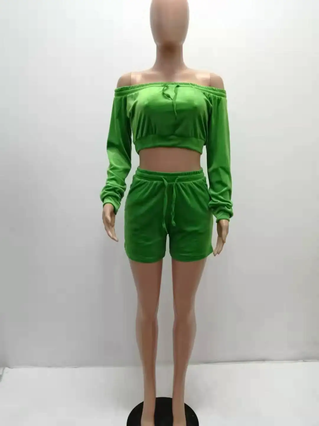 Neon Two Piece Set Women Velvet Tracksuits Festival Clothing Crop Top Shorts Sexy Club Outfits Fall Velour Matching Sets