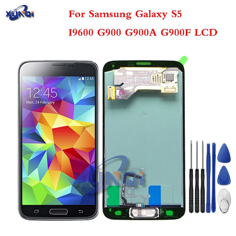 Супер AMOLED lcd S для samsung Galaxy S5 I9600 G900 G900A G900F ЖК дисплей сенсорный экран сборка Кнопка