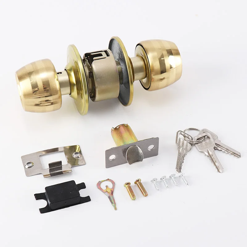 Stainless Steel Golden Round Ball Privacy Door Knob Set Bathroom Handle Lock With Key For Home Door Hardware Supplies door lock accessories