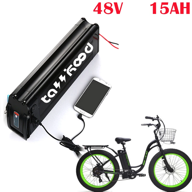 Серебряная рыба ebike литиевая батарея 48v 15ah usb для электрического велосипеда