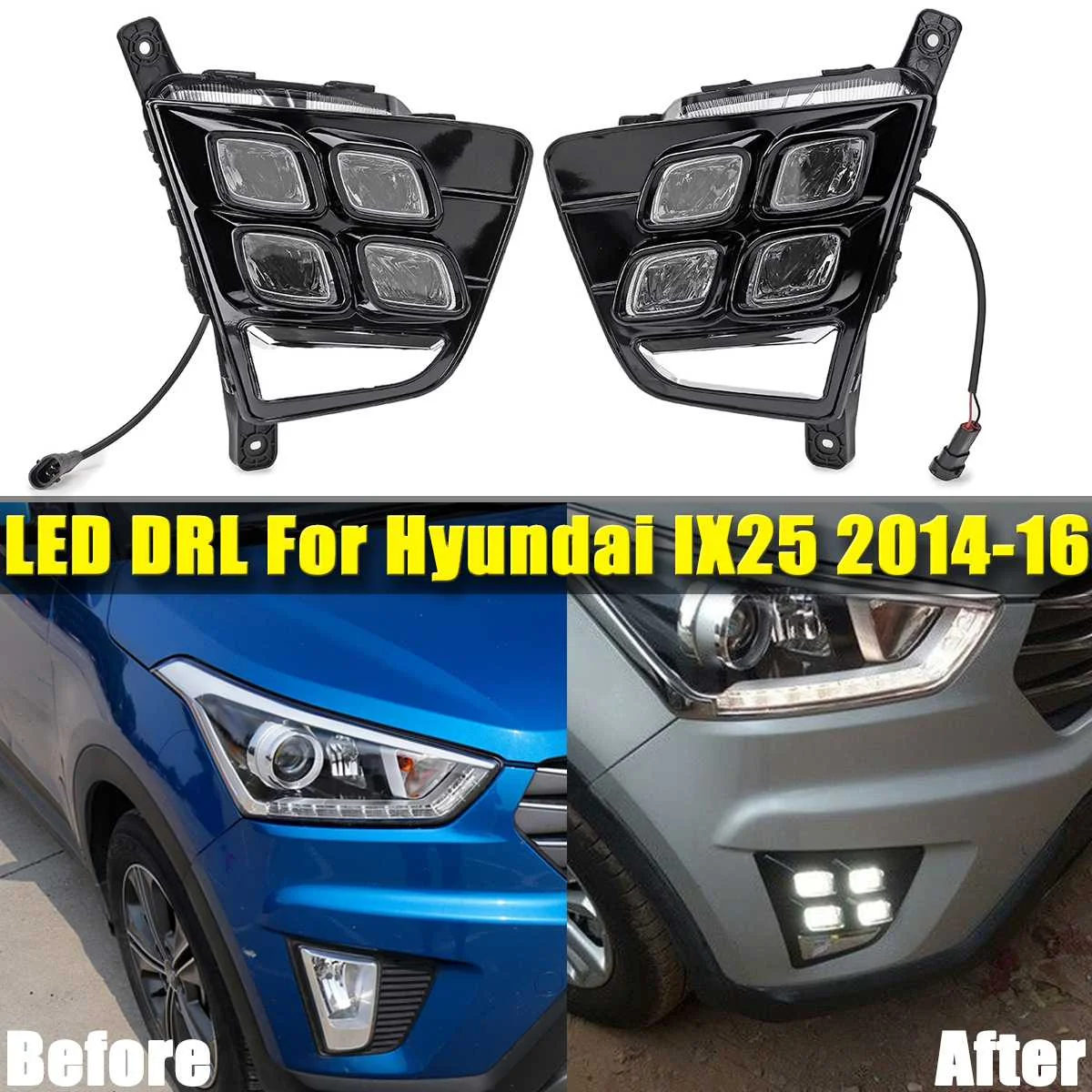 

1 Pair 12V White LED DRL Daytime Running Light Fog Lamp Turn Signals Light For Hyundai For Creta IX25 2014 2015 2016