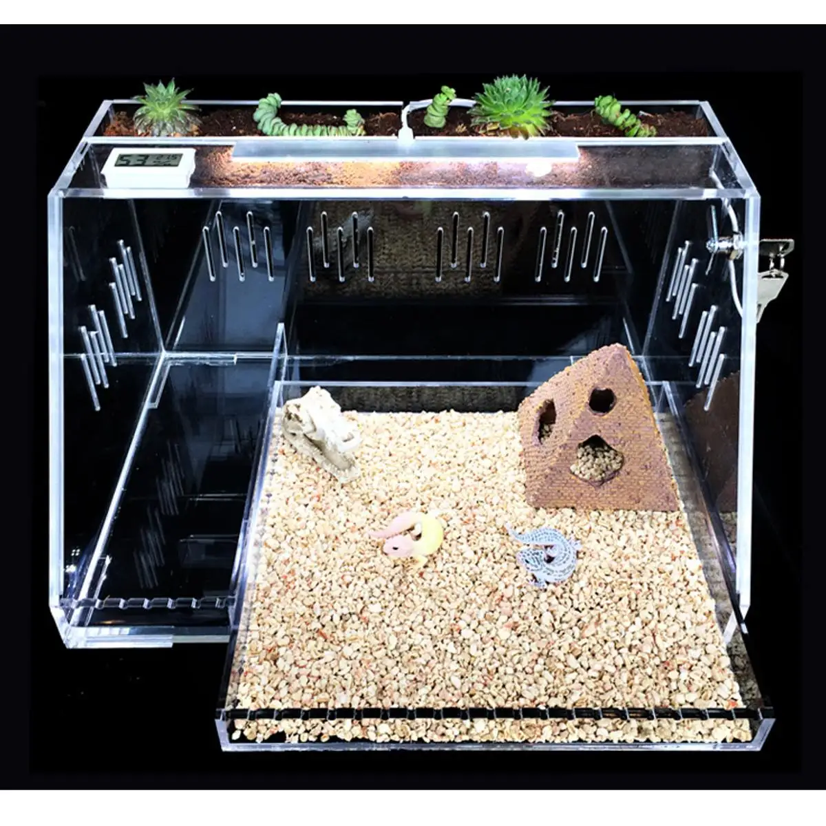 

Transparent Acrylic Reptile Plant Feeding Tank Breeding Box Vivarium Lid Breeding Tank With Lock Light