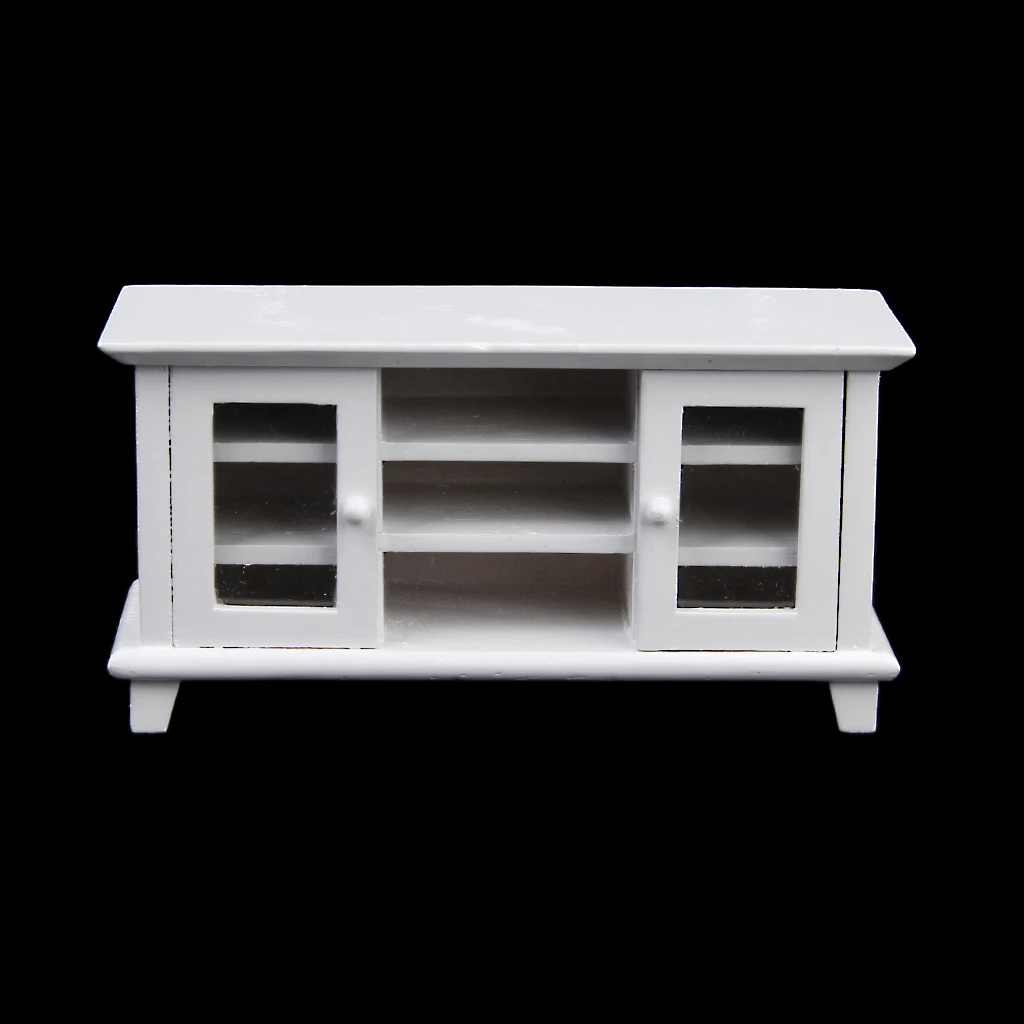 1/12 Dollhouse Miniature Furniture White Wooden TV Television Cabinet Model