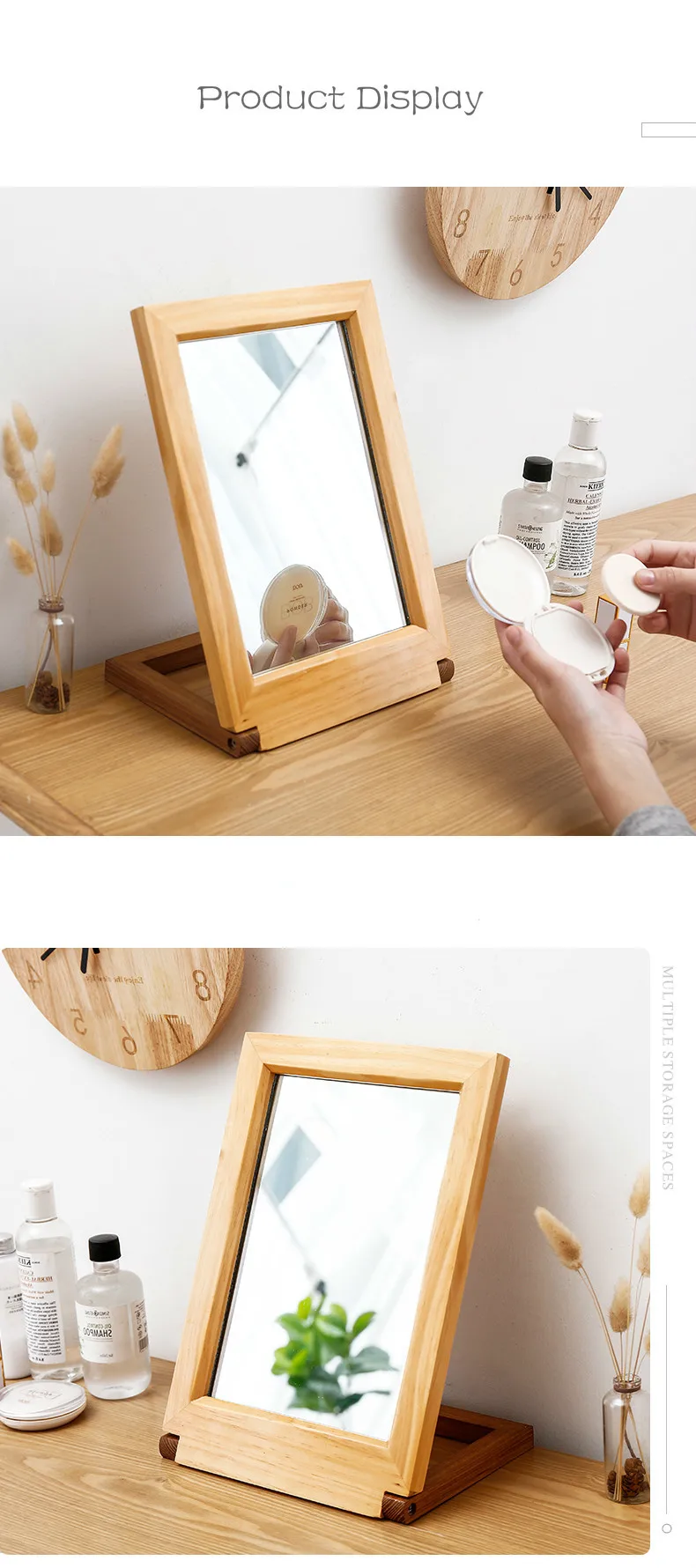 Европейское HD складное зеркало для дома, спальни, ванной настольная деревянная отделка макияж зеркало простой комод для макияжа красота Miroir