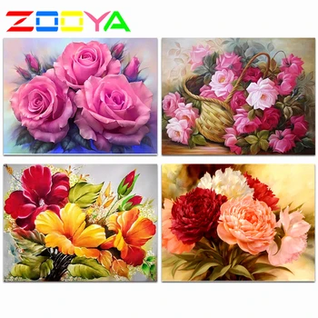 

ZOOYA Wall Stickers Needlework Diamond Embroidery 3d Diamonds Painting Cross-Stitch Three Flowers Of Red Roses Home Decor RF1032