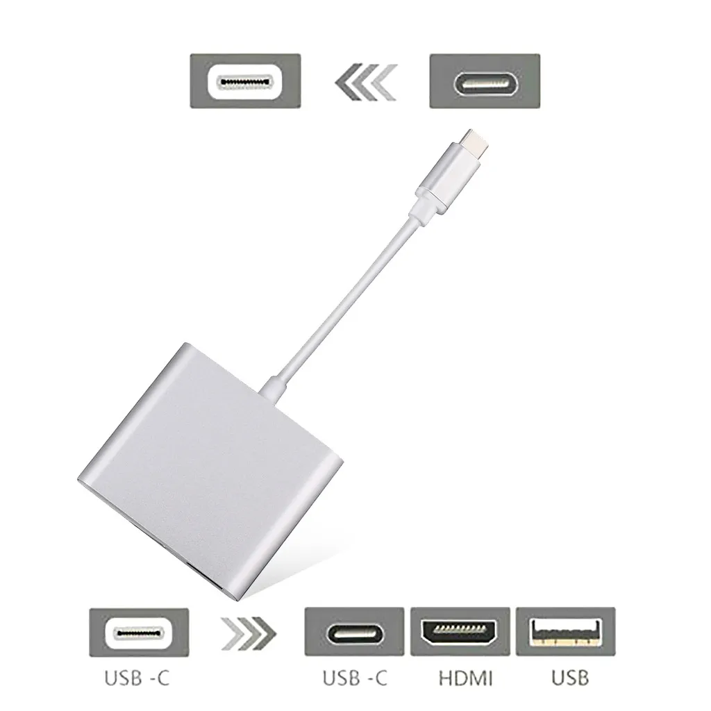 Silver Ouhaobin 3в1 usb-хаб USB C к HDMI адаптер HD 4 к 100 Вт адаптер конвертер для ноутбука для телефонов HDMI конвертер - Цвет: Silver