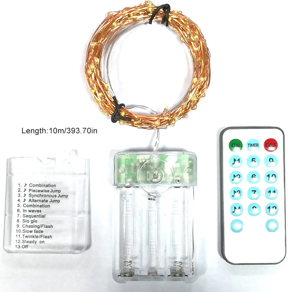 100 Light Copper Wire Light Led Sound Control Battery Box 8 Function+ Music 4 Optional Functions Dimmable