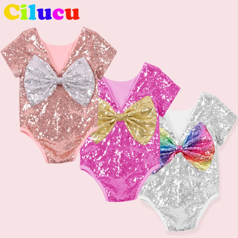 Infant Sequin Romper Todder Girls Birthday Bodysuit Baby V-back Summer Party Christmas Halloween Gold Saprkle Clothes Set | Детская