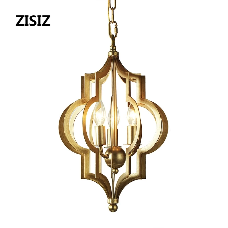 

Gold Chandelier Lighting for Dining Room American Country Retro Wrought Iron LED Hanging Lamp Nordic Living Room Light Fixtures