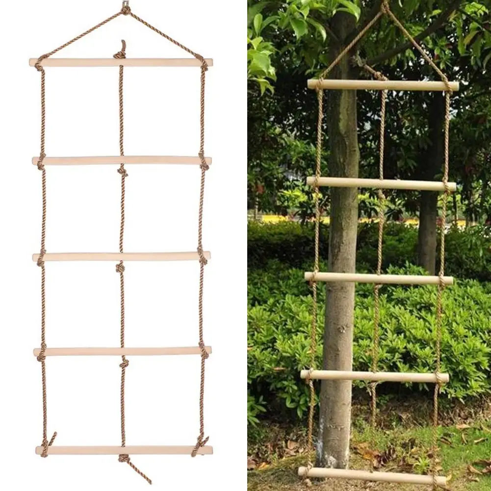 Деревянная веревочная лестница крепкая веревочная лестница для скалолазания садовая игрушка для занятий спортом на открытом воздухе для детей