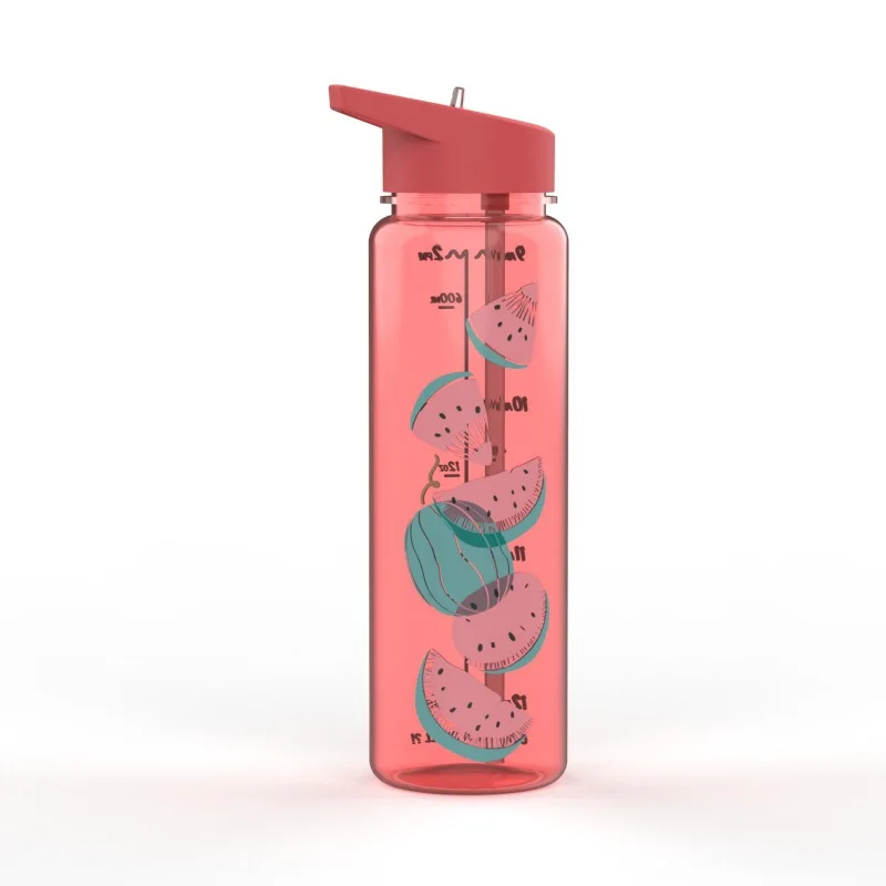 fruit-red Bpa Free 750 мл Тритан Спортивная уличная соломенная бутылка для воды с принт Фламинго My Drink Juice ручка чайник Единорог - Цвет: fruit-red