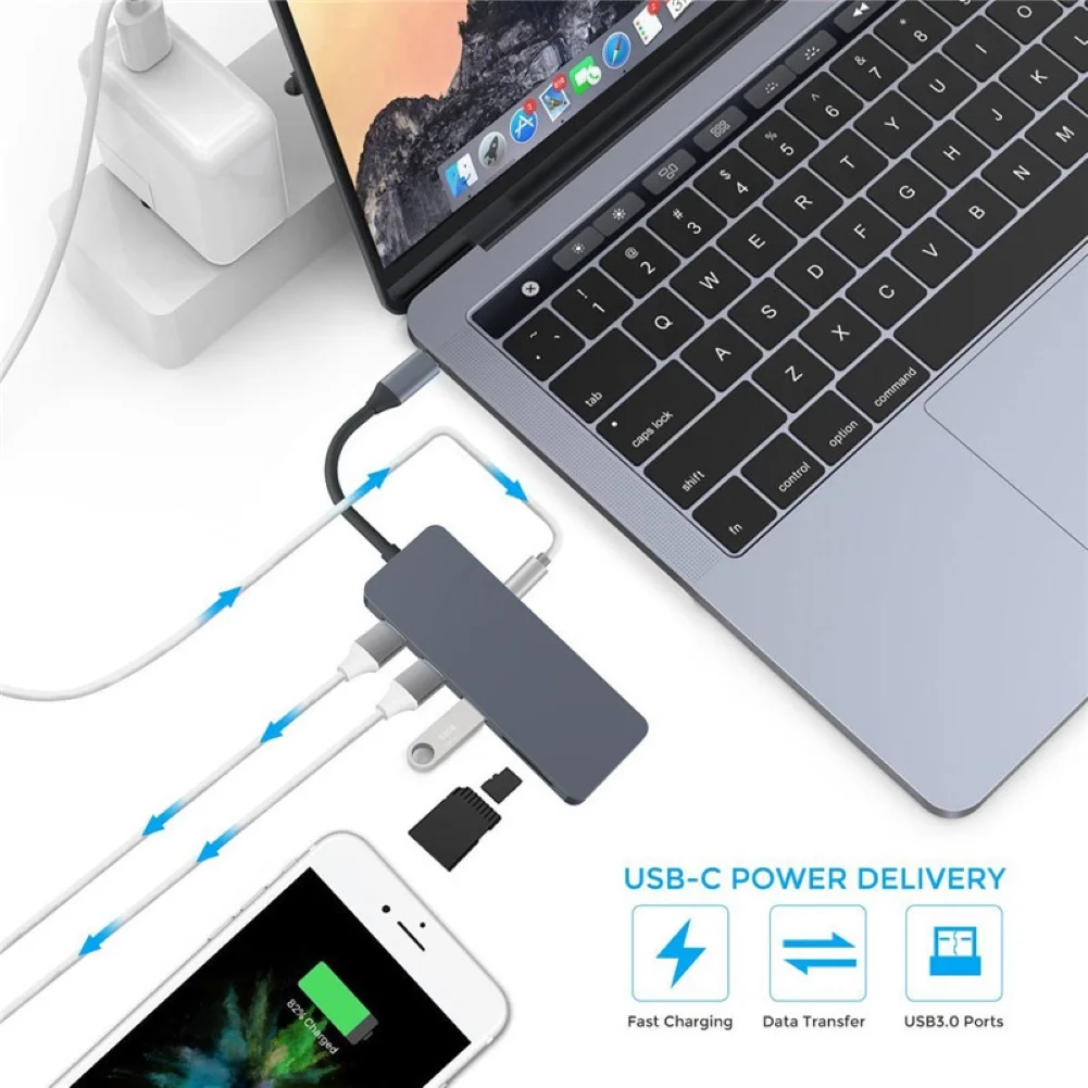 Док-станции usb c usb для ноутбуков 7 в 1 type-C PD to 4K HD HDMI USB3.0 2,0 Micro-SD TF Reader Hub Dock Adapter מל ל usb