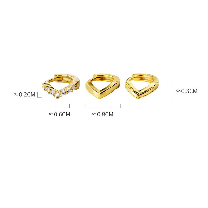 925 стерлингового серебра V образный маленькие серьги-кольца для женщин пирсинг круглые серьги-клипсы сережки круг цвет золотой серьги