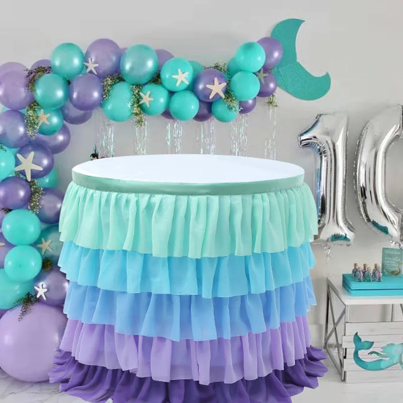 

Table Skirt Tableware Table Cloth 5 Layer Tulle Table Skirt Party Tutu Cover Birthday Wedding Banquet Decor Party Decorations