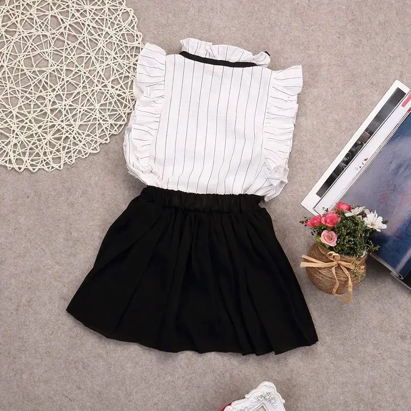 2 pieces Sleeveless Striped Shirt Top and Skirt Set For Toddler Girl Summer Clothes Outfit