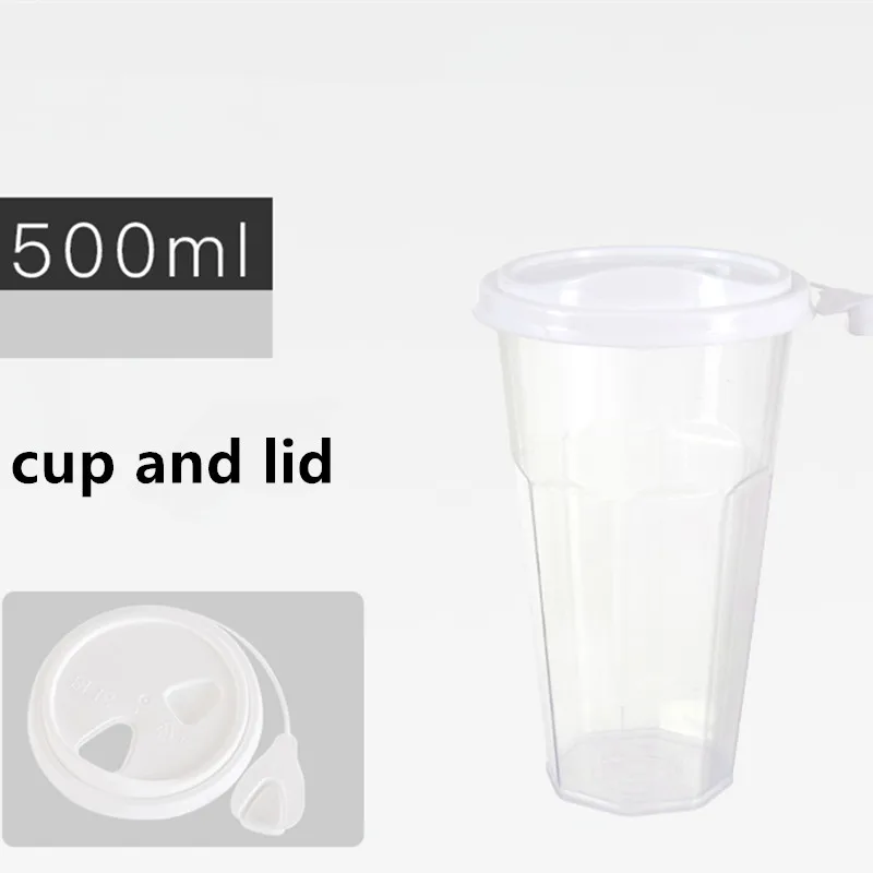 cup and lid 50pcs Disposable transparent pp octagonal injection molding cup thick milk tea juice drink cup takeaway packaging cup with lid - Цвет: cup and lid
