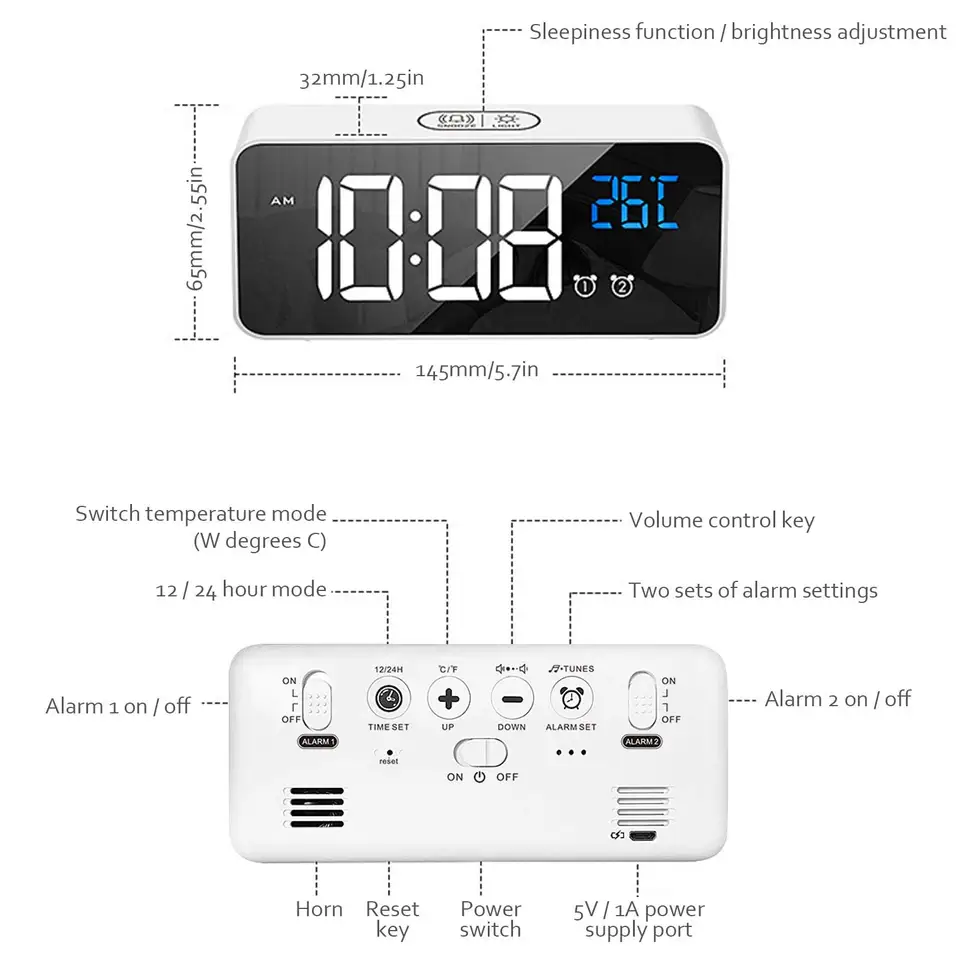 Reloj despertador Digital LED multifunción, función de calendario