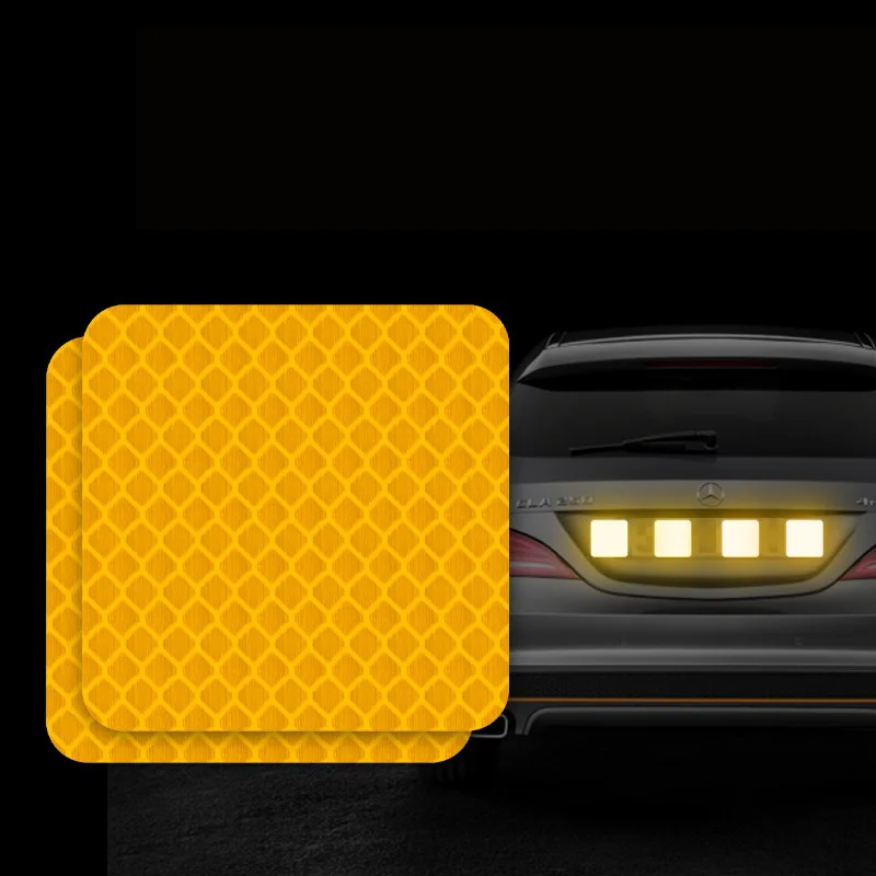 square-yellow 2pcs Автомобильный Стайлинг наклейка Светоотражающая наклейка для колеса автомобиля бровь/дверь/задний бампер Предупреждение ющий светильник безопасности отражатель Защитная Наклейка - Название цвета: square-yellow 2pcs