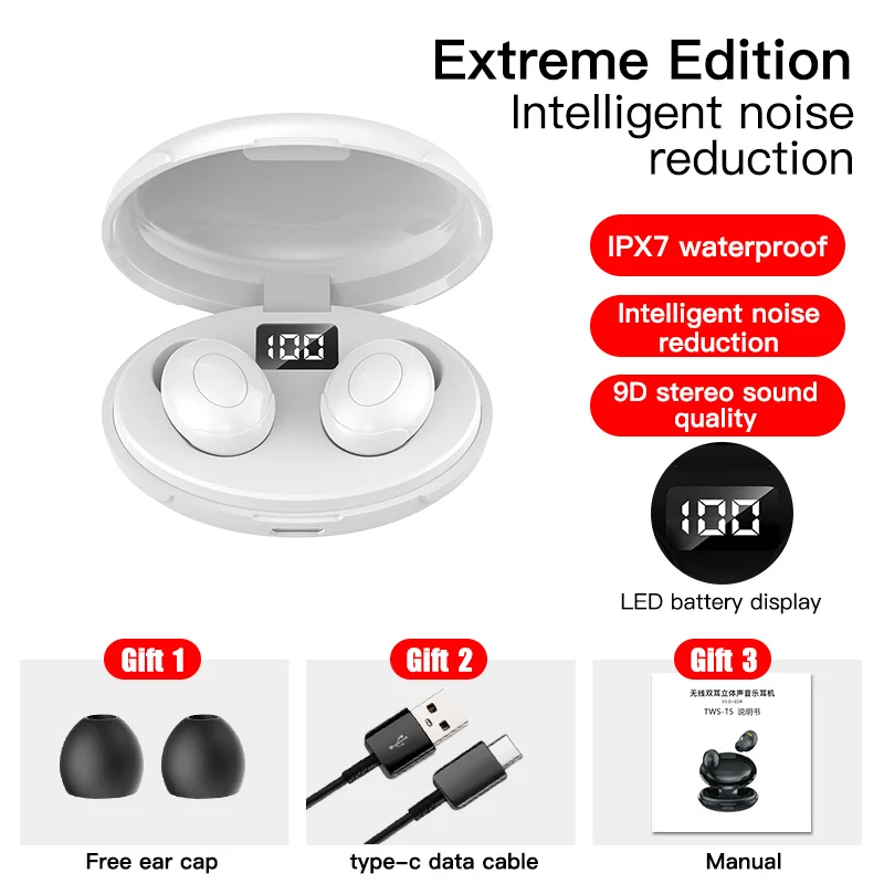 Bluetooth Earphone Wireless Earbuds LED Display 5 0 TWS Headsets Dual Earbuds Bass Sound For Huawei Xiaomi IPhone