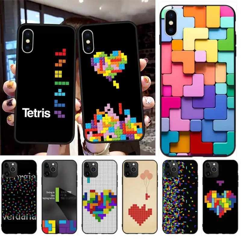 Забавный тетрис любовь шаблон ТПУ Черный чехол для телефона Корпус iPhone 11 pro XS MAX 8 7