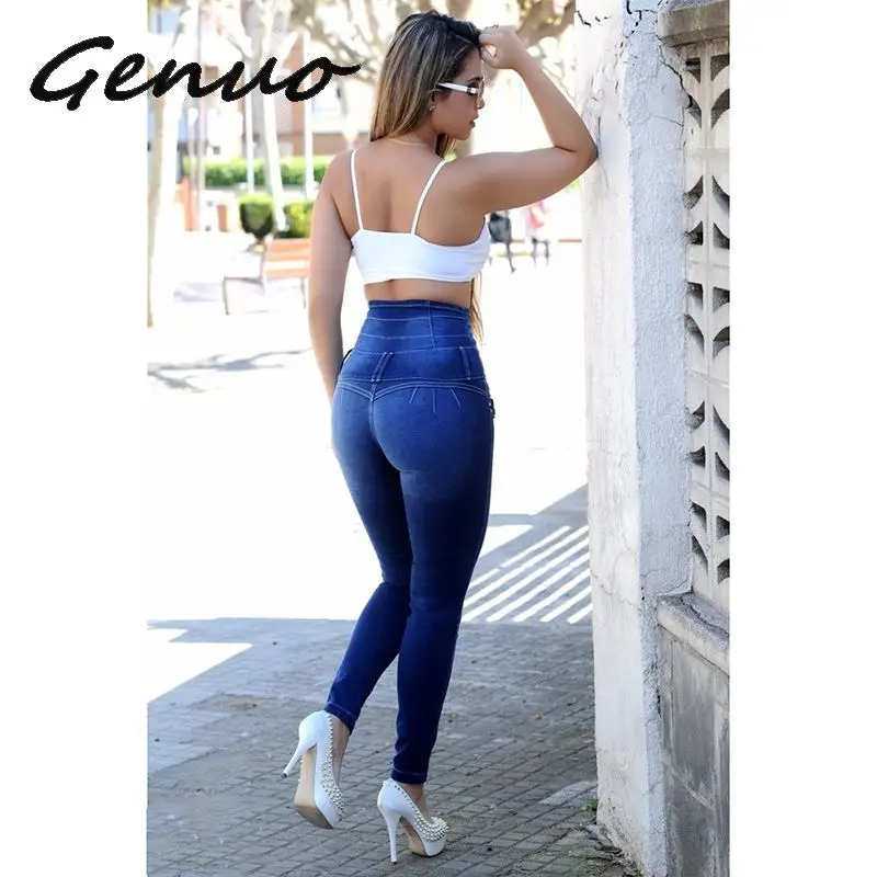 Genuo, новинка, 3XL, джинсы большого размера, повседневные, высокая талия, узкие брюки с пуговицами, узкие, женские джинсовые брюки, vaqueros mujer